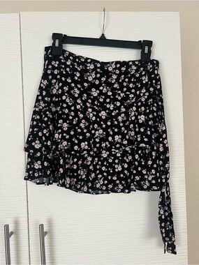 Forever 21 Black Mini Skirt with Pink Floral Print
